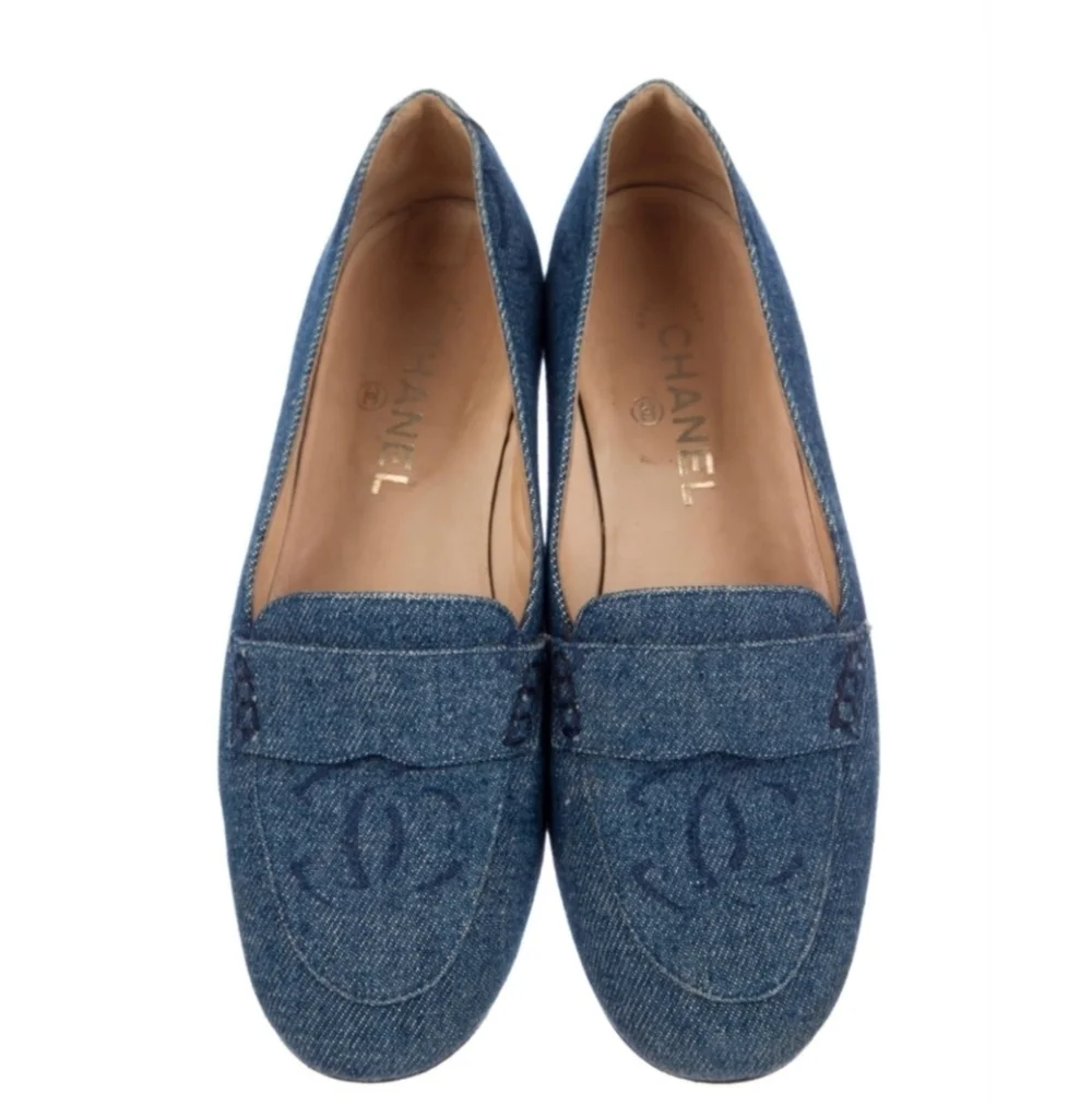 Vintage Y2K Chanel Denim Loafers Rare Designer Luxury Slip-On Shoes Flats Sz 10